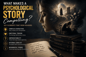 Key elements of a compelling psychological story including emotional tension, internal conflict, and character depth